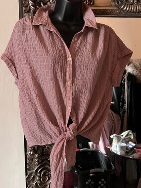 Rose & Olive Mauve Tie-Front Button Down Shirt